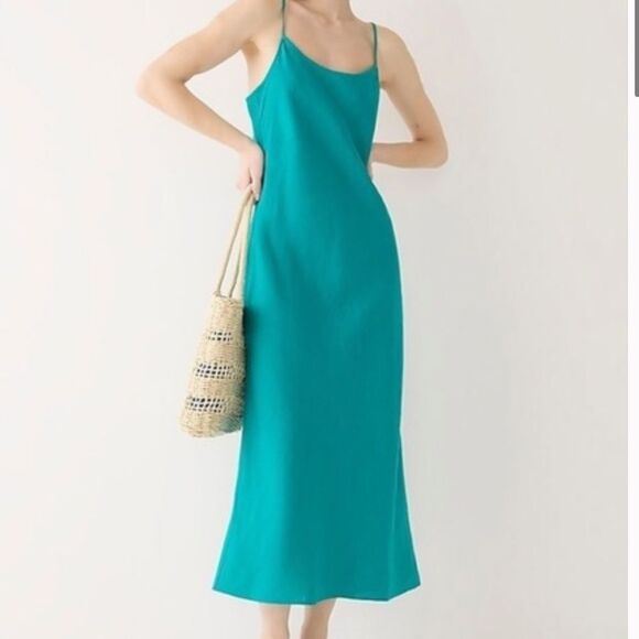 J. Crew Dresses & Skirts - J.Crew Gwyneth Linen Teal Slip Midi Dress Size 8